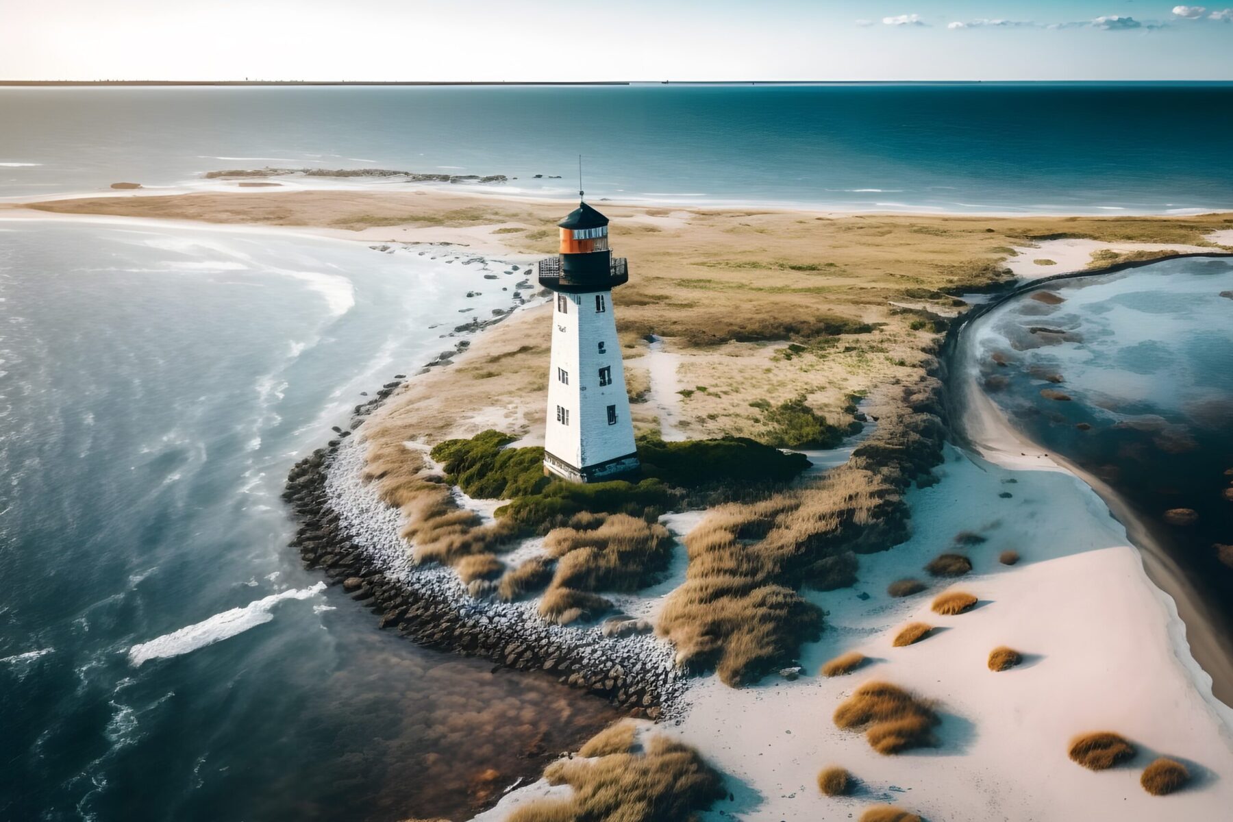 Obraz przedstawiający latarnię morską na plaży z wodami oceanu w tle. Latarnia morska tutaj symbolizuje CERES Family Office jako przewodnika dla rodzin biznesowych, wspierającego w założeniu Fundacji Rodzinnej i kwestiach zabezpieczenia majątku.